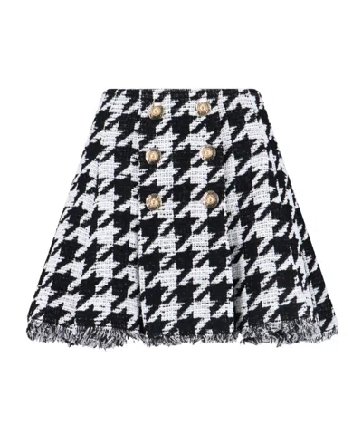 BALMAIN BALMAIN BUTTON EMBELLISHED HOUNDSTOOTH TWEED MINI SKIRT