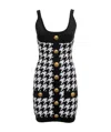 Balmain Hounstooth Knitted Minidress With Logoed Buttons In Black