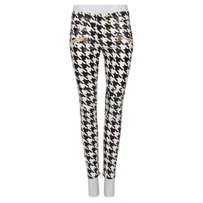 Pre-owned Balmain Houndstooth Tapered Pants Black White Gold Hardware Fr 38 M