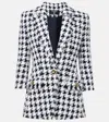 Balmain Long Tweed Houndstooth Blazer In Black