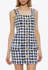 Balmain Houndstooth Tweed Mini Dress In Monochrome