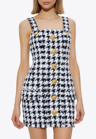 BALMAIN HOUNDSTOOTH TWEED MINI DRESS