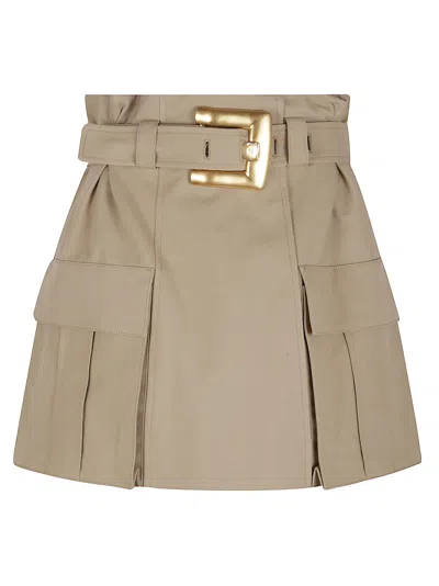 Balmain Gabardine Mini Skirt With Gold-tone Hardware In Neutral