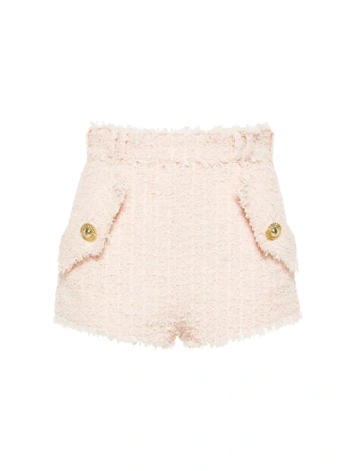 Balmain Hw 2 Pockets Tweed Mini Shorts In Dx Nude Rose