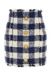 Balmain Checked High-rise Tweed Miniskirt In Marineblanc