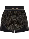 Balmain Monogram Velvet Jersey Shorts In Black