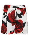 Balmain A-line Floral Print Mini Shorts In Gqx Blanc Rouge Fonce Noir