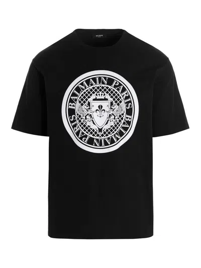Balmain Noir Blanc Cotton T-shirts And Polos In Black