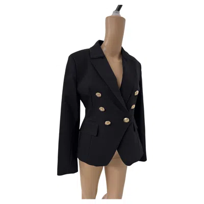 Pre-owned Balmain Iconic  Black Double-breasted Blazer With Gold Medallion Buttons