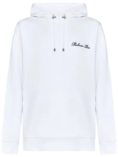 Balmain Iconic Cotton Hoodie With Embroidered Logo In White