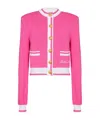 Balmain Strong-shoulder Signature Buttoned Knit Cardigan In Pink