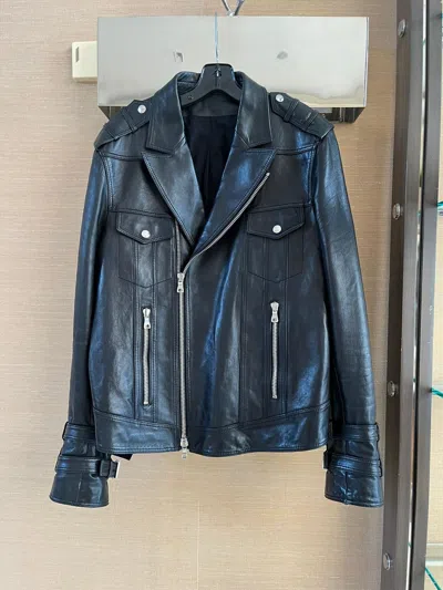 Pre-owned Balmain Iconic Military Leather Jacket With Straps In Black