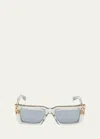 Balmain Imperial Semi-transparent Acetate & Titanium Rectangle Sunglasses In Multi