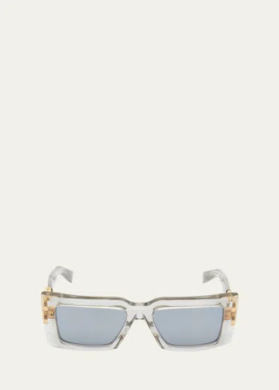 Balmain Imperial Semi-transparent Acetate & Titanium Rectangle Sunglasses In Multi