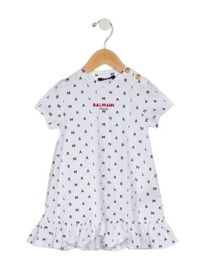 Pre-owned Balmain Babies' Infant Girls Branded Pattern Printed Dress In White