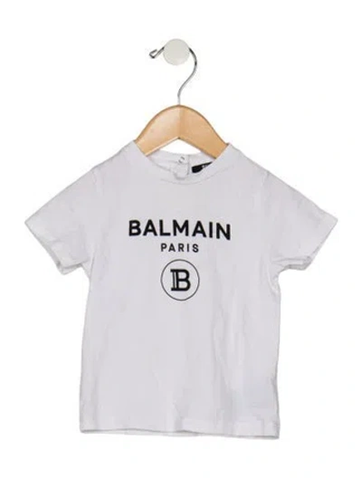 Pre-owned Balmain Babies' Infant Girls Graphic Logo Print Short Sleeve Shirt In White