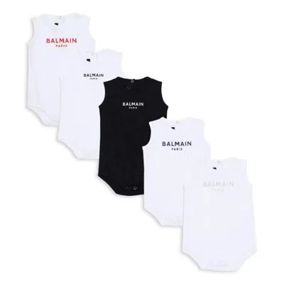 Balmain Infant Pack Of 5 Logo-print Cotton Bodies In Multi