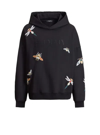 Balmain Insect Hoodie In Black