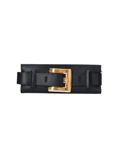 Balmain Inspired Calf Leather Handbag In Black