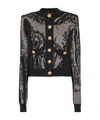 Balmain Pattern Jacquard Knitted Cardigan In Black