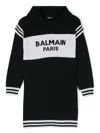 Balmain Logo Hooded Dress In Black