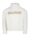 Balmain Ivory Sweater For Girl With Logo In White
