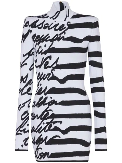 BALMAIN INTARSIA-KNIT LOGO MINI DRESS