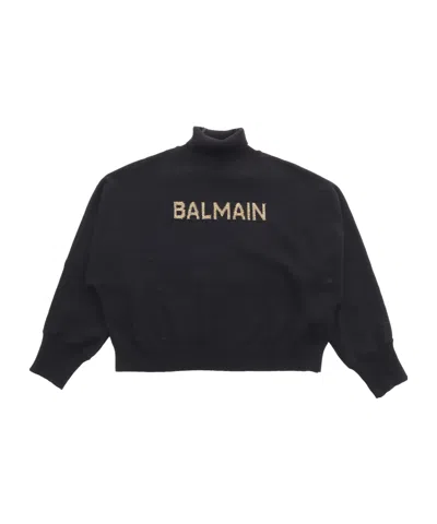 BALMAIN BALMAIN KIDS LOGO INTARSIA TURTLENECK JUMPER