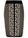Balmain Pencil Skirt In Monogram Knit In Neutrals