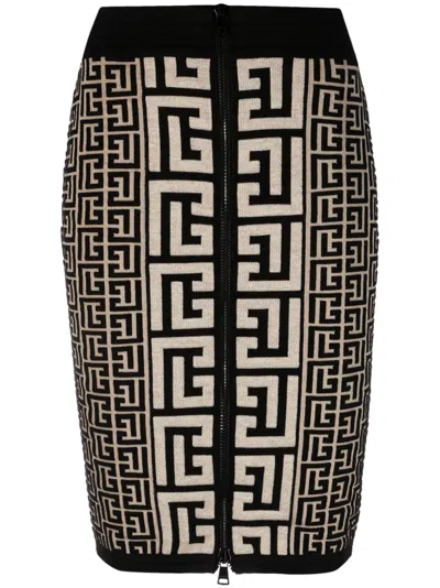 BALMAIN INTARSIA-KNIT MIDI SKIRT