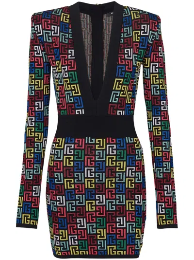 Balmain Intarsia-knit Mini Dress In Multi