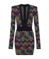 Balmain Knit Dress With Monogram And Geometric Pattern In Black