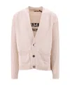 Balmain Cotton Blend Cardigan With Back Logo In Pink