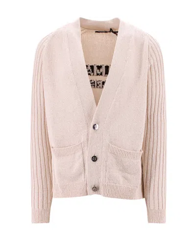 Balmain Intarsia-logo Button-up Cardigan In Pink