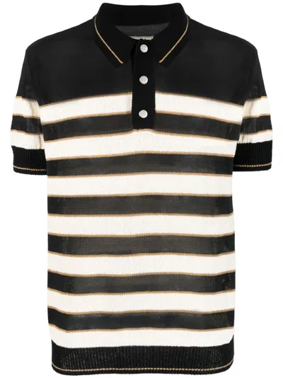 Balmain Intarsia-logo Striped Polo Shirt In Black