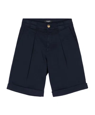Balmain Inverted-pleat Twill Shorts In Black
