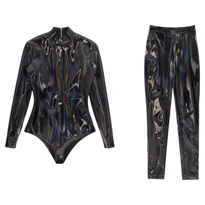 Pre-owned Balmain Iridescent Vinyl Two-piece Set In Black