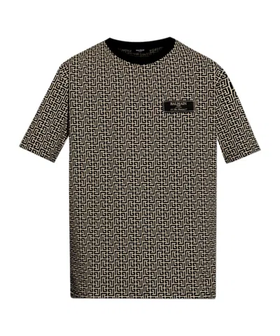 Balmain Men Jacquard T-shirt With Pb Labyrinth Monogram In Gray
