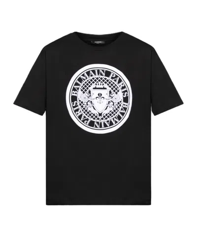 Balmain Noir Blanc Cotton T-shirts And Polos In Black
