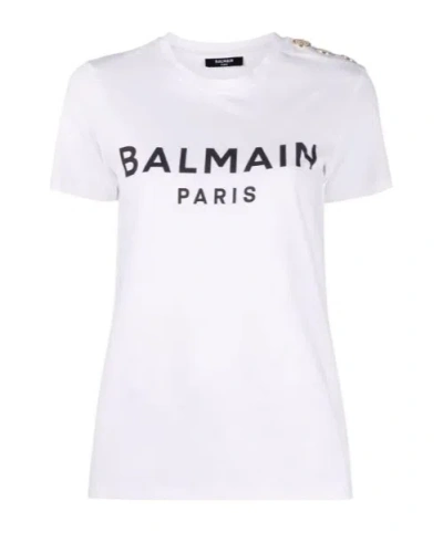 Balmain Women Logo Organic Cotton T-shirt In White