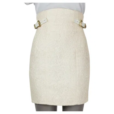 Pre-owned Balmain Ivory & Beige Cotton Blend Belted High Waisted Mini Skirt 36 Xs In White