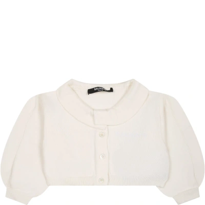 Balmain Ivory Cardigan For Baby Girl With Logo