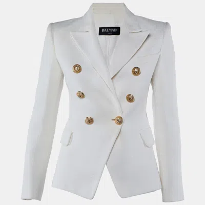 Pre-owned Balmain Ivory Cotton Double Breasted Jacket S In White