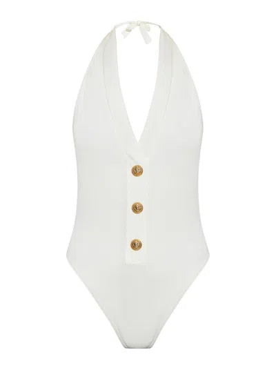 Balmain Ivory Lycra One-piece Swimsuit In White