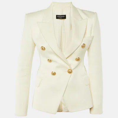 Pre-owned Balmain Ivory Panama Double Breasted Tailored Jacket M In White