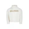 Balmain Ivory Sweater For Girl With Logo In Ivory/gold