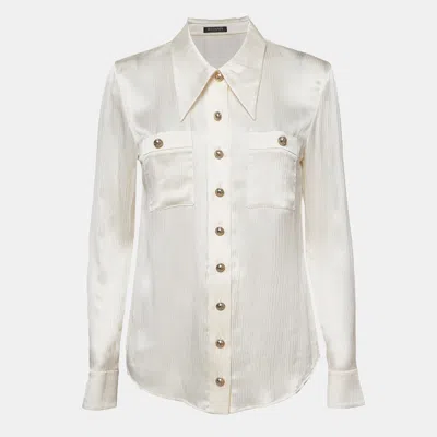 Pre-owned Balmain Ivory White Crinkle Silk Shirt S