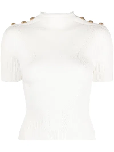 Balmain Ivory White Gold Knit Top For Women