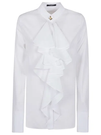 BALMAIN JABOT COLLAR POPELINE COTON SHIRT