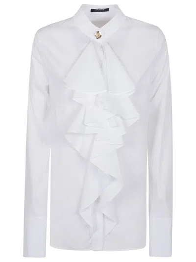 Balmain Jabot Collar Popeline Coton Shirt In White
